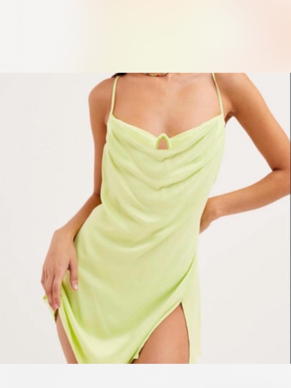 For Love & Lemons Neon Lime Cowl Slip Dress